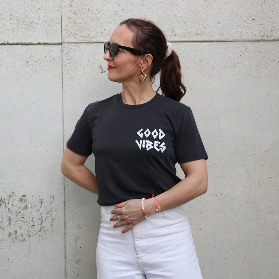 GOOD VIBES T-Shirt vintage schwarz/weiß
