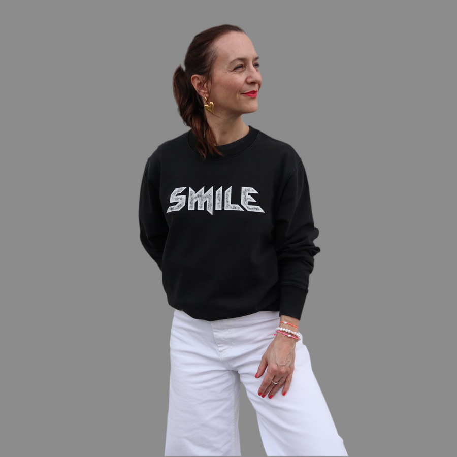 SMILE Sweater vintage schwarz Black White Grey Shop